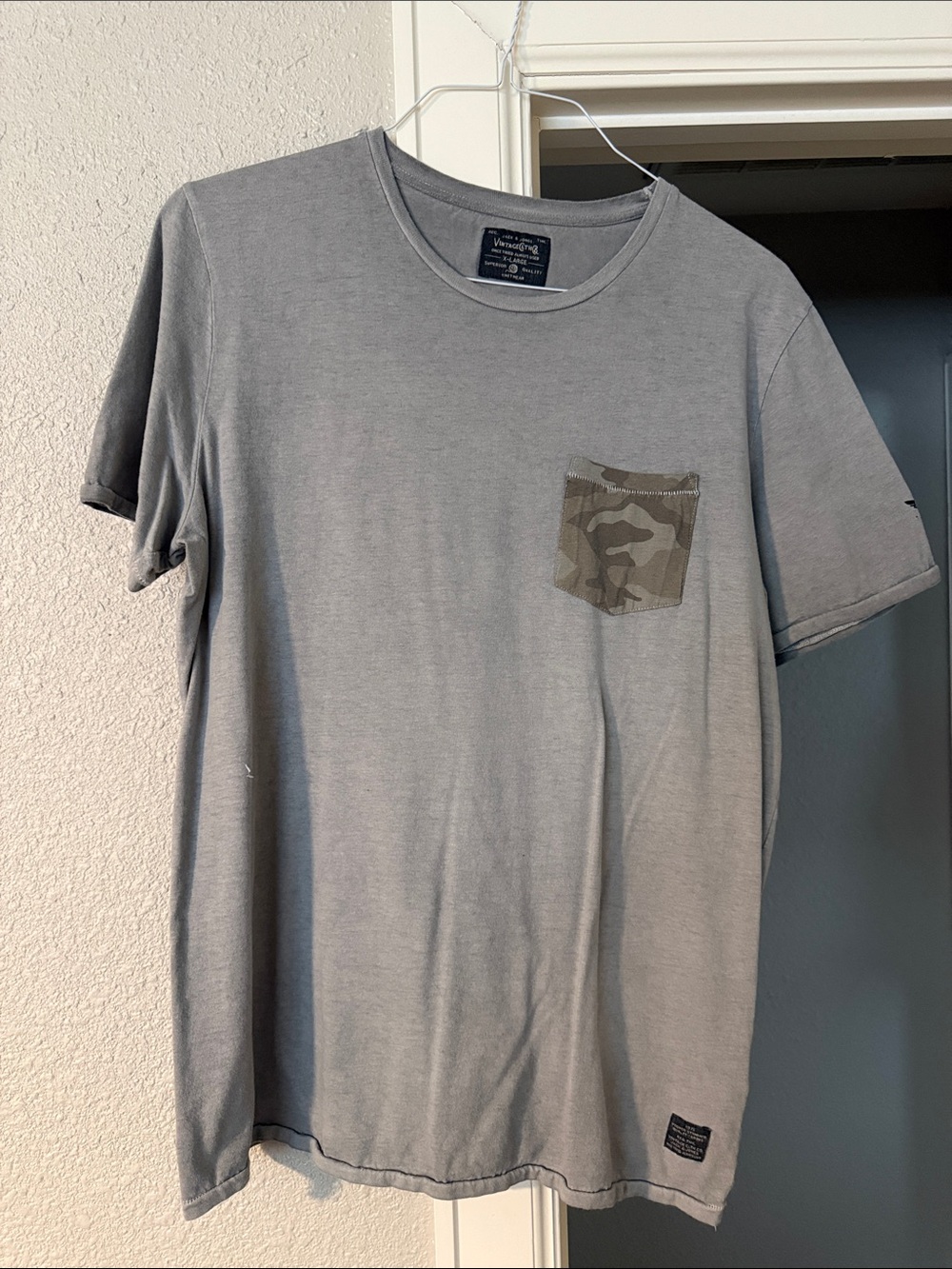 Jack and Jones Gray Short Sleeve Tee with Camo Pocket Detail